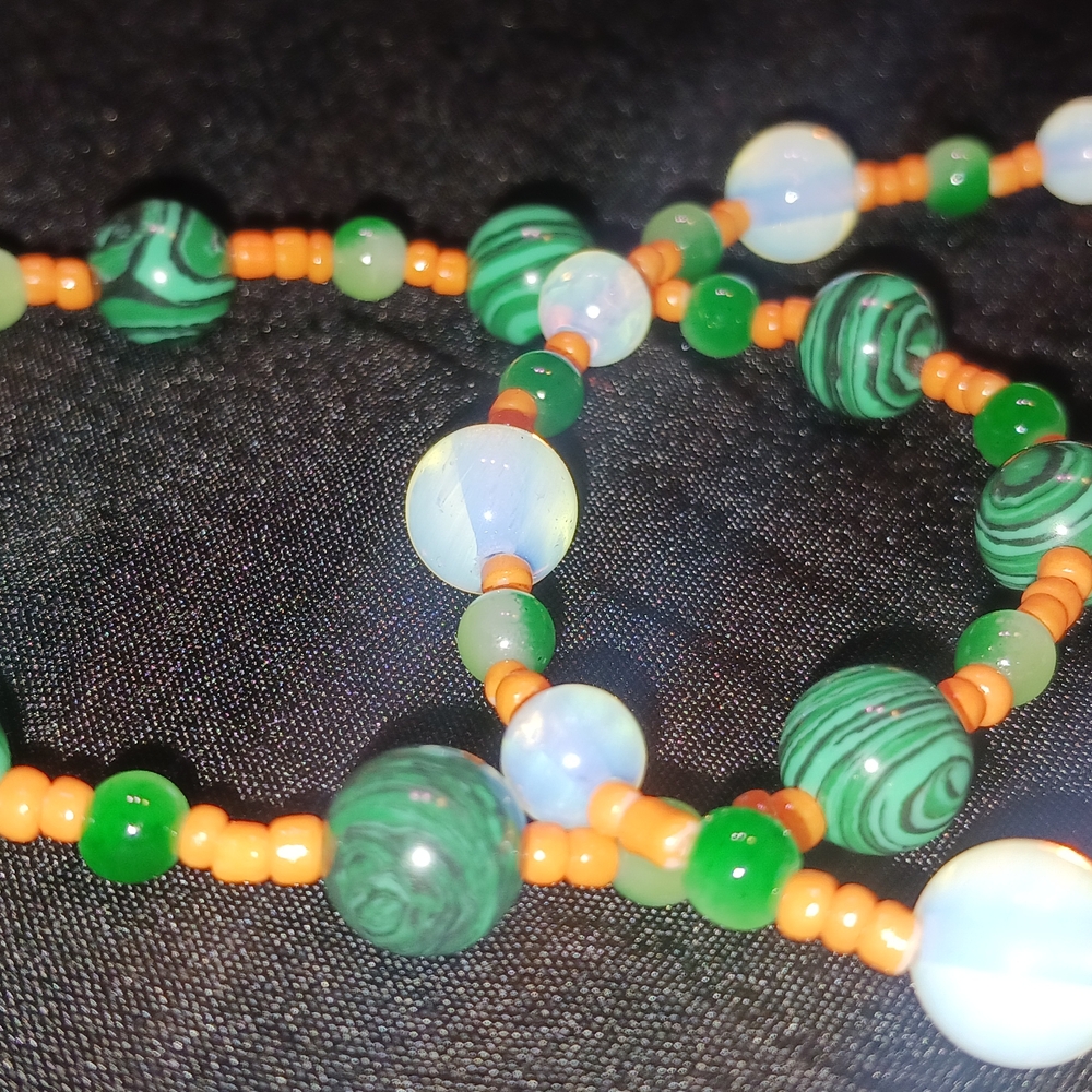 Vibrant Green and Orange Beaded Bracelet set